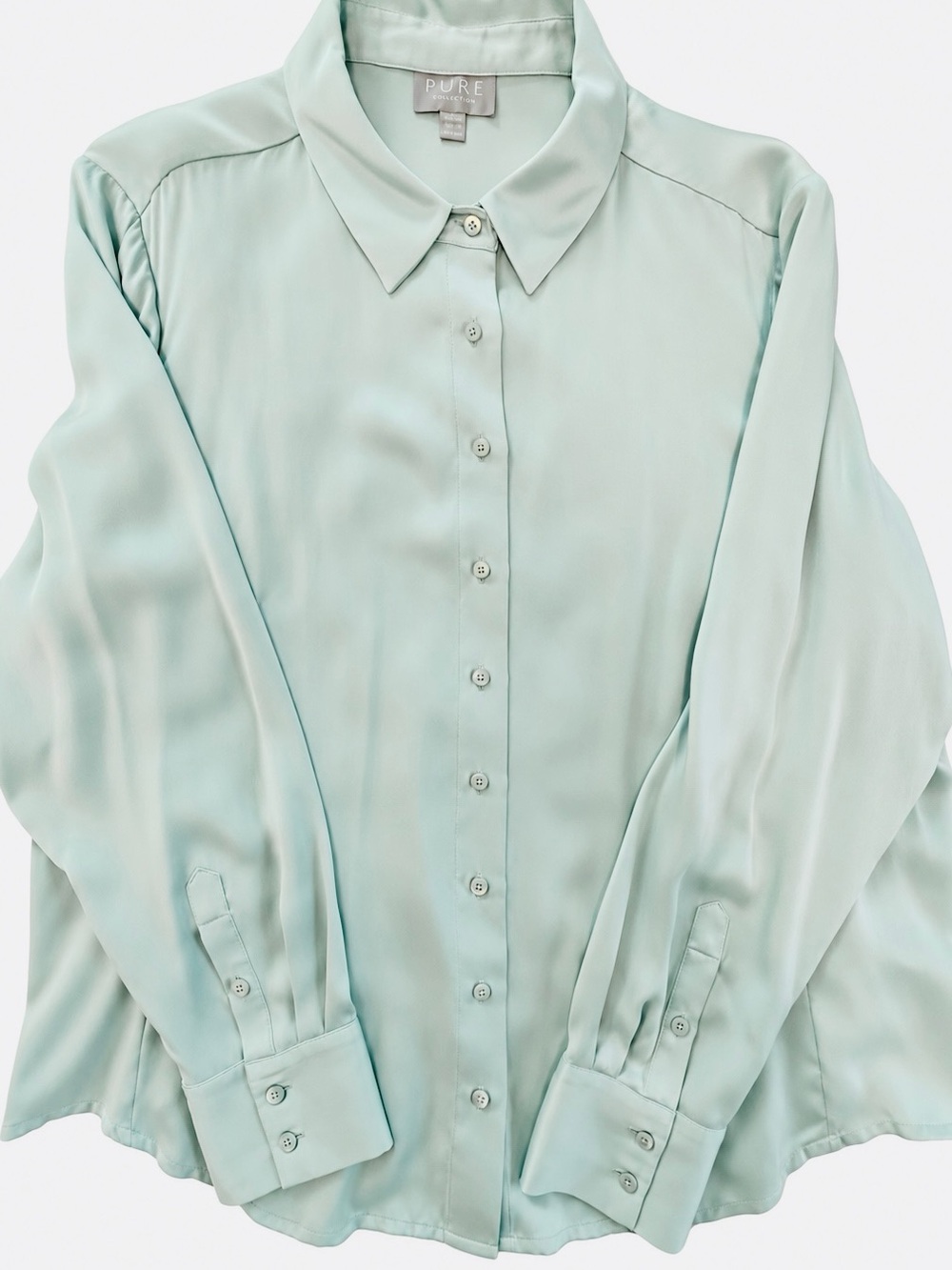 Pure Silk Blouse long sleeve pale blue size 18